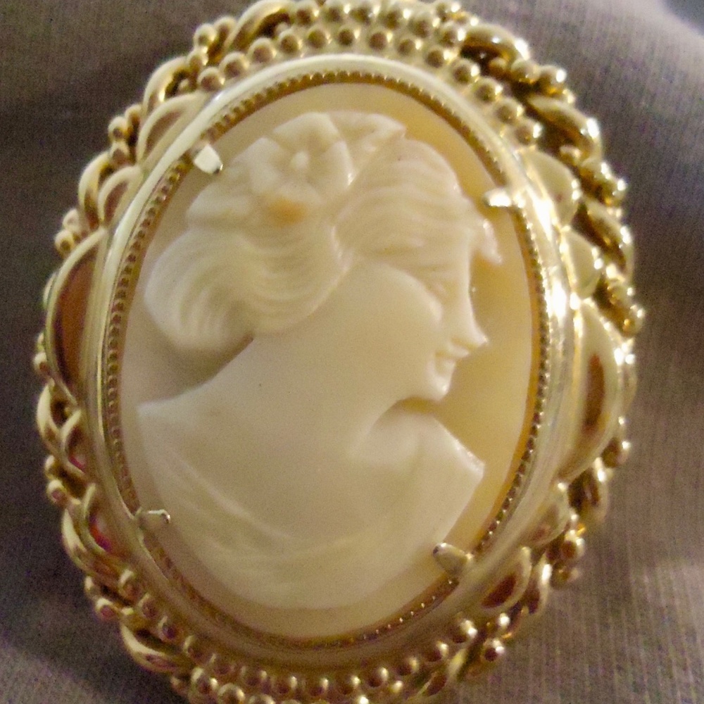 CAMEO Vintage faux gold tone fashion Brooch pin